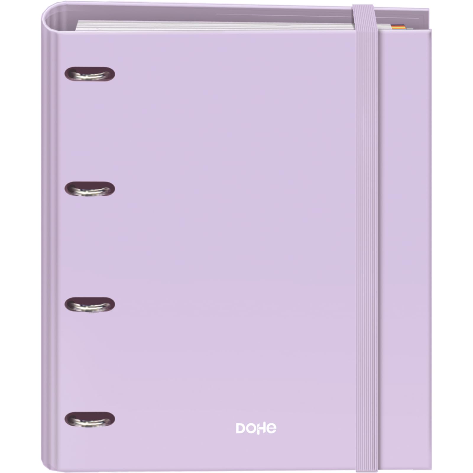 Dohe - Binder with Refill - 4-Ring Folder, A4 (28x32 cm), 100 Sheets 5x5 mm Grid Paper, 4 Colour Dividers, Extra Storage Pocket and Elastic Closure - Serenity Purple