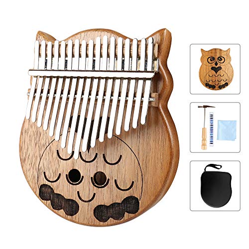 Owl Kalimba Thumb Piano 17 Keys Thumb Instrument with Number Sticker, Tuning Hammer, Protective Box and Cleanning Cloth