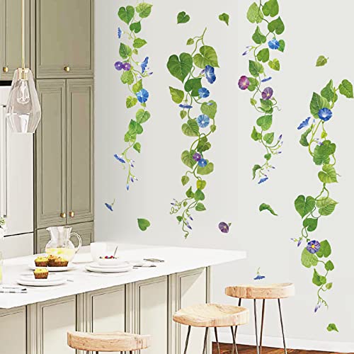 wondever Stickers Muraux Plante Verts Pendaison Vigne Autocollants Muraux Mural Stickers Feuilles Fleurs pour Salon Chambre TV Fond