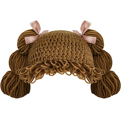 Halloween Cabbage Costume Yarn Wig, Brown 1, Loop Pigtails