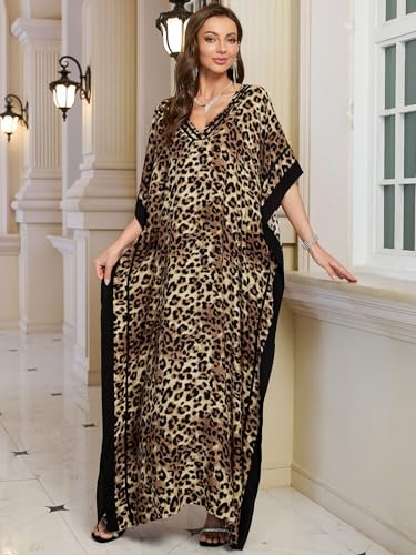 Image of KECVOT Kaftan Dresses for Women V-Neck Print Swimsuit Cover Up Plus Size Beach Caftan Lounge Dress