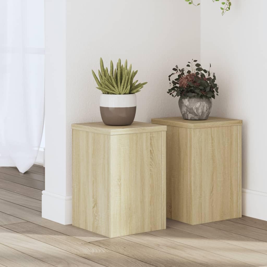 Mokuyary Plant Stands 2 Units Sonoma Oak Wood 20 x 20 x 30 cm High Strength Hollow Shelf That Can Be Filled with Sand and Gravel for Flower, Pot, House Plant
