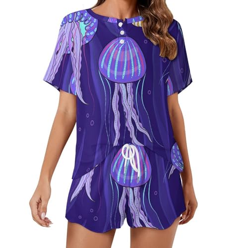 Pyjama femme pourpre manches courtes anti-transpiration pour des nuits de été au frais