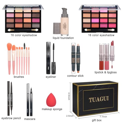 Tuagui QY-1 All In One Makeup Kit For Women Full Kit, Includes Eyeshadow,Foundation,Eyeliner,Mascara,Eyebrow Pencil,Contour Stick, Makeup Brush, Makeup Sponge, Make Up Gift Set thumb #1