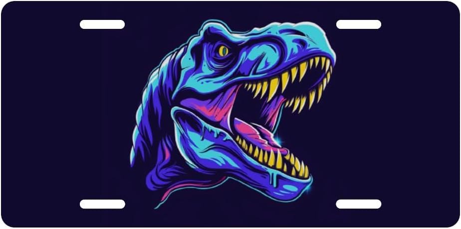 Modern T-Rex Head Decorative License Plate, Vanity Tag, Metal License Plate, Aluminum Novelty License Plate Home Decor for Men/Women/Boy/Girls 6 X 12 Inch (4 Holes)