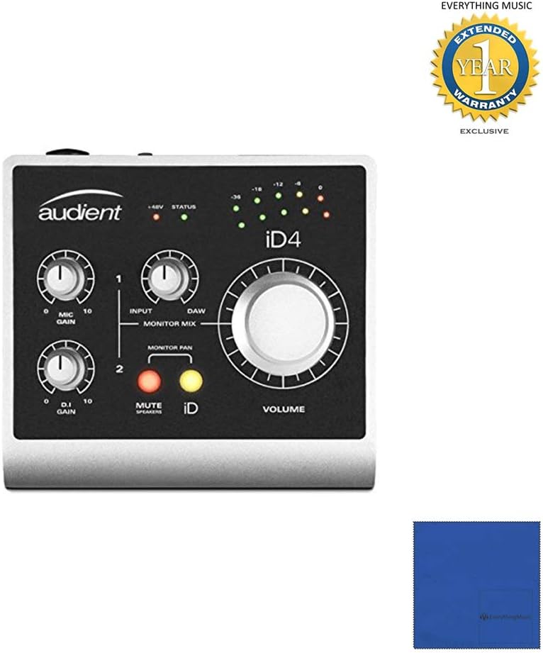 Audient iD4 USB 2-in/2-out High Performance Audio Interface with Microfiber and 1 Year Everything Music Extended Warranty