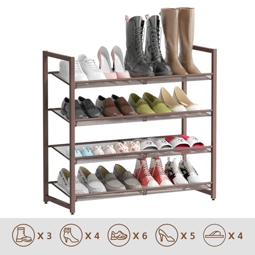 Image of Metal Shoe Rack for Closet,entryway, 4-Tier Shoe Organizer, Adjustable Flat or Angled Shelves, Holds up to 20 Pairs Shoes