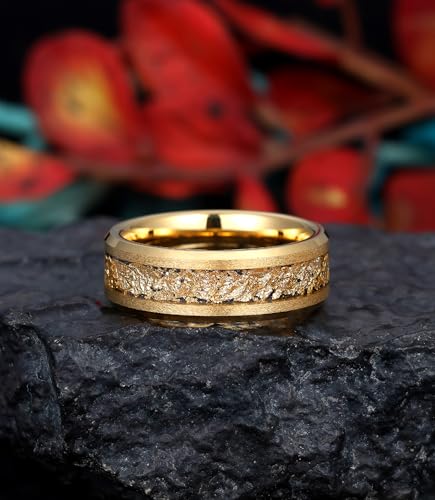 4mm 6mm 8mm Tungsten Wedding Bands for Men Women Yellow Gold Plated/Gold Foil/Meteorite Engagement Promise Rings for Couple Him Her Matte Brushed Domed/Beveled Edges Comfort Fit Size 5-142