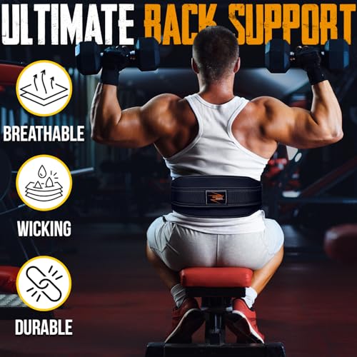 EVO Fitness Weight Lifting Belt 5.5” Neoprene Padded Back Lumbar Support Home Gym Training Exercise Workout Bodybuilding Powerlifting Deadlifts Squats with 18" Wrist Wrap - Image 6