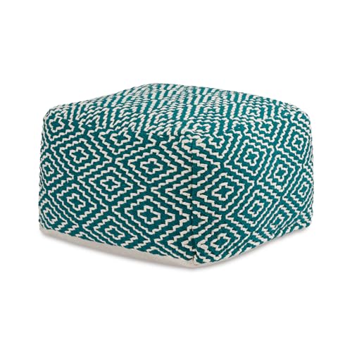 Signature Design by Ashley Brynnsen Casual Handwoven Geometric Pouf, Green & White - image 1