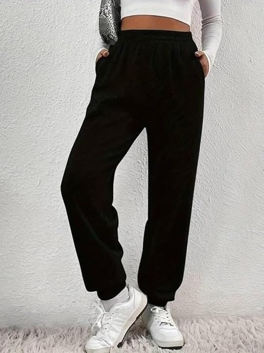 Image of Women?s Relaxed Fit Black Track Joggers ? High Waist with Pockets for Sporty & Casual Look