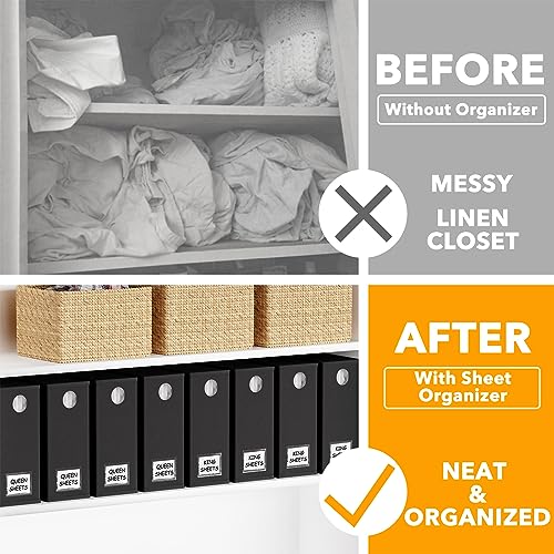 Image of SpaceAid 10 Pack Bed Sheet Organizers and Storage, Foldable Sheet Organizer for Linen Closet, Sheets Set Folder Keeper with Window XL (Queen & King Size) Organizing Bedding Container, Black