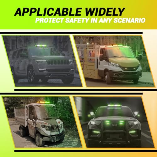 Image of 12 Inch Roof Top Beacon Emergency Strobe Lights w /Magnetic Base, Mini LED Warning Traffic Hazard Caution Light Bar for Halloween Work Trucks Vehicles (Amber /Green)