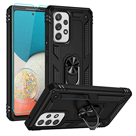 Capa para Galaxy A53 5G, capa para Samsung A53 5G com protetor de tela HD, suporte de anel de grau militar Androgate suporte suporte para carro 4,5 m testada à prova de choque capa de telefone para Samsung Galaxy A53 5G, preta