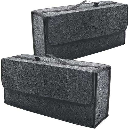 VAGCARS Organizer per bagagliaio auto, organizer per bagagliaio con coperchio, borsa pieghevole antiscivolo per attrezzi e declutter interno, adatto per tutti i veicoli (2 pezzo)