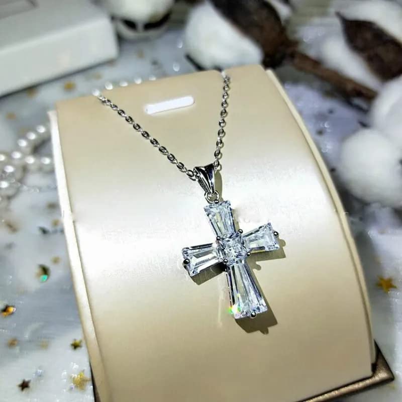 Collier en argent sterling 925 avec pendentif croix en zircon scintillant pour mariage