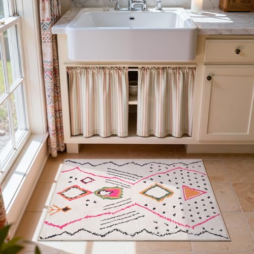 Tapete decorativo rectangular 2x3 pies beige boho miniatura 4