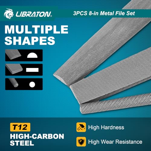 Image of LIBRATON Metal File, 3PCS Metal File Set, 8 inch Multi-Shape Files for Metal