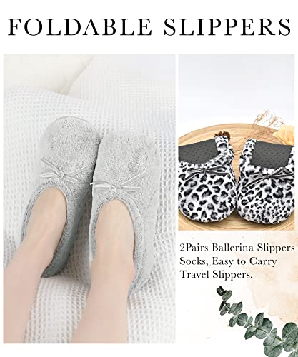 Image of Panda Bros 2 Pairs Women's Ballerina House Slippers, Anti-Skid Comfy Warm Ballet Style Slippers