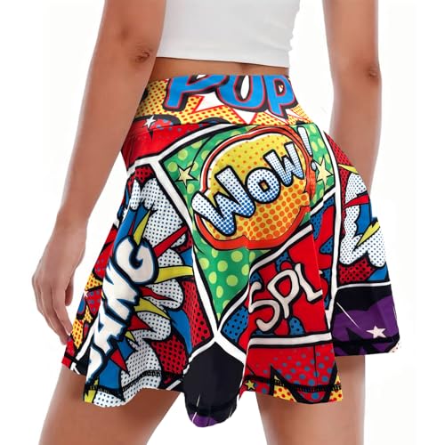 Retro Pop Art Comic Shout Womens Tennis Skirts Skorts High Waisted Golf Pleated Skirt for Athletic...