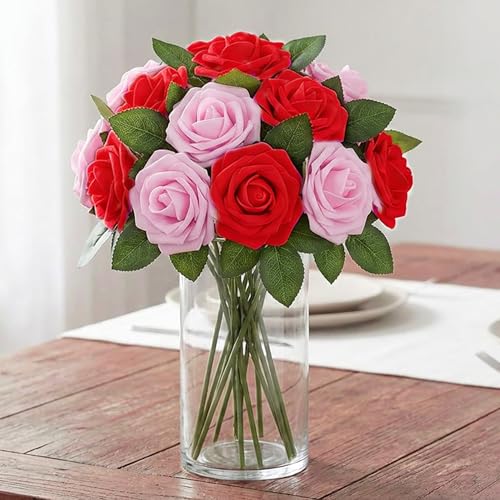 Image of 100Pcs Real Looking Pink Ombre Artificial Rose Flower Heads, Foam Fake Roses for DIY Wedding Decorations Baby Shower Centerpieces Home Party Valentine's Day Mother's Day Decor