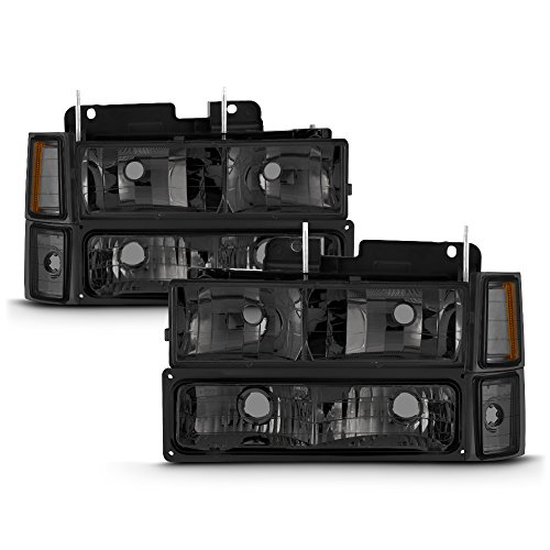 AKKON - For 1994-98 Chevy C/K 1500/2500/3500 Tahoe Suburban Full Size C10 Headlights LH/RH Smoke Headlamp Pair