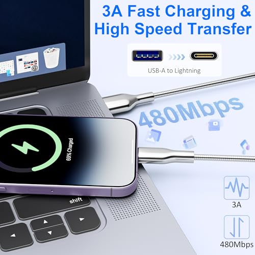 Cable USB a Lightning certificado MFi con carga rápida 3A metálico para iPhone 13 5