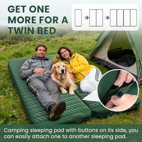 Image of Self Inflating Sleeping Pad with Electric Pump for Adults - 4 inch Ultra-Thick Memory Foam Camping Mattress, Portable Outdoor Air Camp Mat Gear for Tent Car Cot Travel Hiking Backpacking (Green)