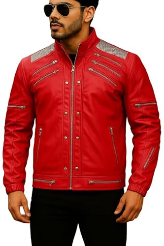 Zarrarz Iconic Red Beat It Jacket for Men – Faux Leather with Zipper Details | Rockstar Inspired