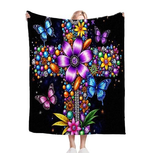 Manta Polar 220 x 240 Cruz Colorida, Mantas para Cama 105 de Franela Cálida y Cómoda para Niños y Adultos, Mantitas para Sofá Reversible para Cubre Sofa Colchas, Fácil de cuidar