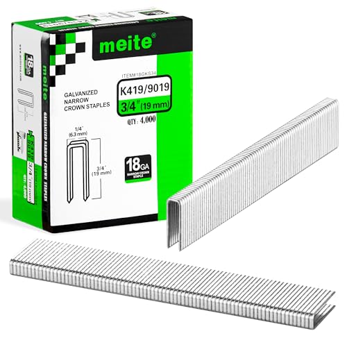 meite Agrafes à Couronne Étroite 5,7 x 19 mm, Galvanisées Agrafes Type 90/19 mm, pour Agrafeuses Électriques ou Pneumatiques, Lot de 4 000 Pièces