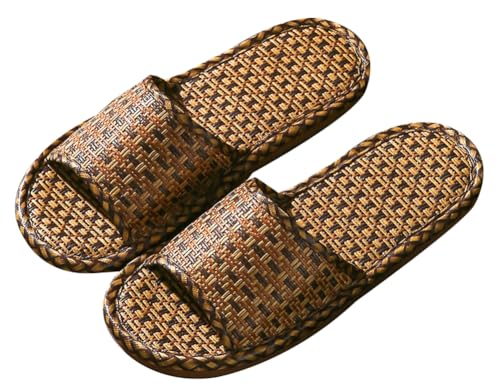 Caistre Unisex Rattan Slippers Open Toe House Slippers Rattan Straw Slipper Summer Slip On Shoes Anti Slip Slides Sandal For Adults