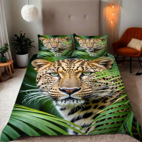 Funda Nórdica Cama 150 Leopardo Funda Edredon 220x240 Microfibra Suave, Ropa de Cama Animales 3 Piezas - Funda Nordica Leopardo y 2 Funda de Almohada 50x80 con Cremallera
