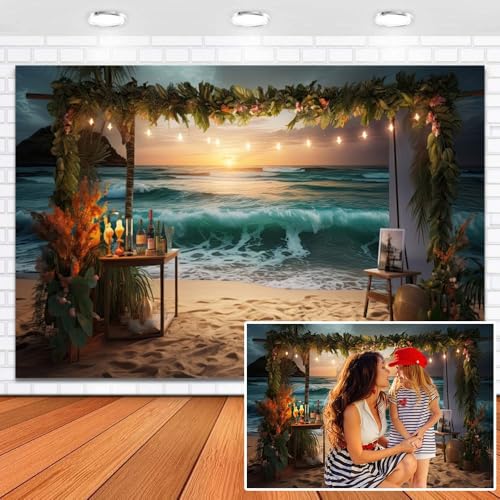 Duluxykl Summer Seaside Beach Sunset Backdrop 16x7ft Vinyl Hawaii Tropical