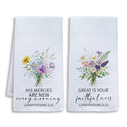 Image of Christian Floral Kitchen Towels, Inspirational Flower Bible Verse Dish Tea Towels for Kitchen, Christian Gifts for Women Faith Decorative Hand Towel for Bathroom Decor, 16x24 Inch Set of 2