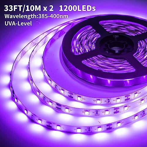 Image of 66 Foot Black Light Strips & Remote, Dimmable Flexible Blackights Strip Lights 1200 LEDs for Glow Party Body Paint Birthday Bedroom Room Fluorescent Tapestry Poster, Non-Waterproof