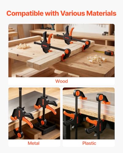 Image of VEVOR Bar Clamps for Woodworking, 8-Pack, 6 inch and 12 inch, with Spring Clamps, One-Handed Clamp /Spreader, 154 lbs Load Limit, Quick Release, Self-Locking Design, for Wood Working and Metal Working