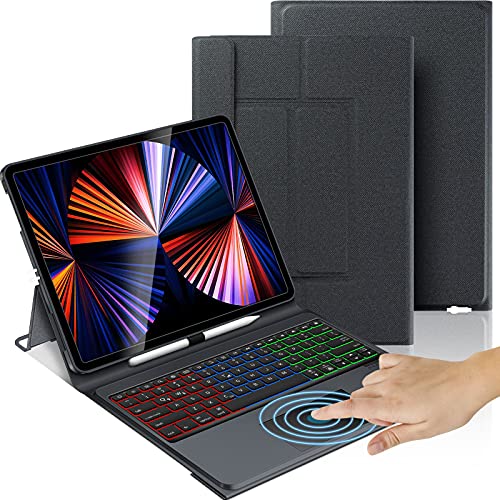 Touchpad iPad Keyboard Case for iPad Pro 12.9 5th 4th and 3rd Generation, Slim iPad Case Folio with Keyboard and Trackpad, Backlits Keys, Pencil Holder - Graphite