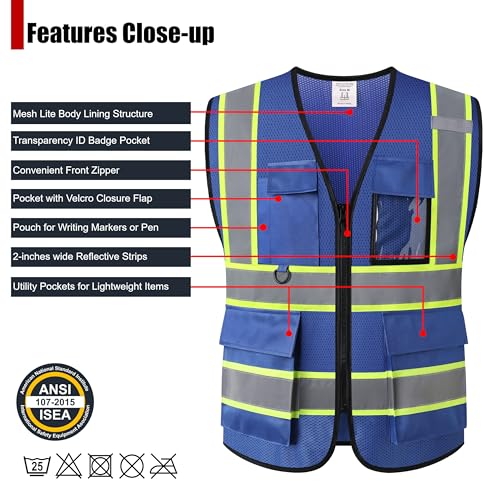 Image of Safety Vest for Men Women Hi Vis Vest with Pockets Mesh High Visibility Vests