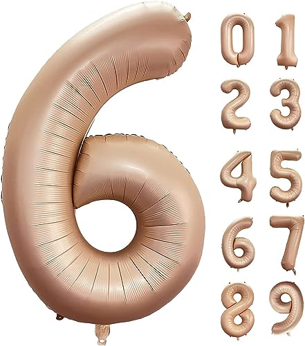 Image of Atpata Funky #6 Elegant Caramel Colour JUMBO 40 INCH Number Balloons Set | 0 to 9 Digit Shapes | Decorative Balloons for Milestones & Celebrations