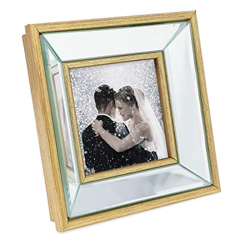 Laura Ashley 4X4 Gold Beveled Mirror Picture Frame, Classic Mirrored Frame With Deep Slanted Angle, Wall-Mountable, Made For Tabletop Display, Photo Gallery And Wall Art, (4X4, Gold) #TOP3