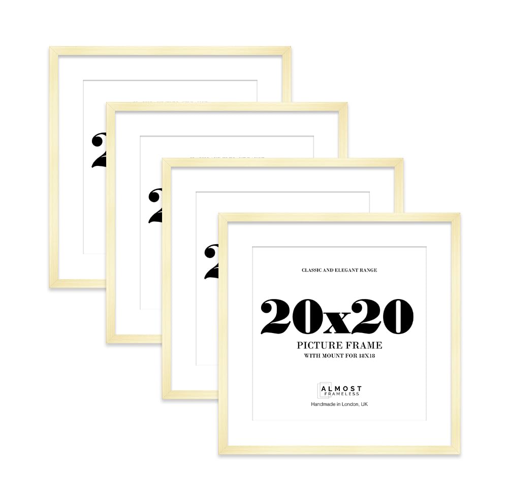 20x20 Gold Picture Frame with Mount for 18x18 Photos, Prints - Modern Square Wall Frame, Set of 4