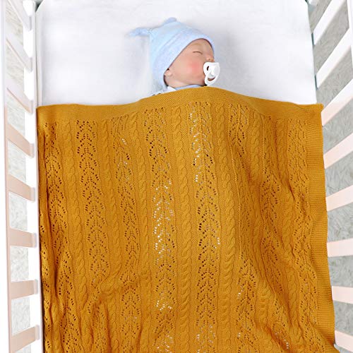 Image of LAWKUL Neutral Baby Blankets Cotton Baby Girl Receiving Blankets Infant Swaddle Baby Blanket Toddler Blanket Newborn Yellow Color Size 40x30 Inches