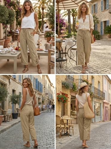 Image of Acelitt Women Casual Lightweight Drawstring Elastic Waist Pants with Pockets, S-XXL