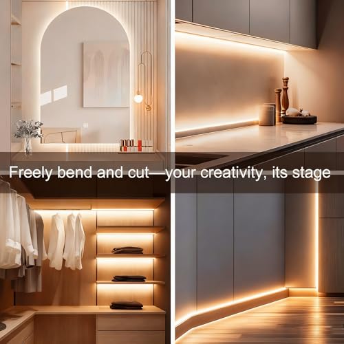 Image of ZSLAIFU Battery Powered LED Strip Lights, 3.3FT COB LED Strip Light, Battery Operated LED Lights, Warm LED Strip Lights Battery Powered for Closet, Cabinet, Shelf, Kitchen, DIY Lighting