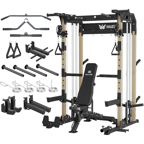 Image of MAJOR FITNESS F22 Power Rack, 1600lbs All-in-One Squat Rack with Dual Pulley System, Heavy-Duty Steel Frame, Attachments & Storage for Home Gym Strength Training
