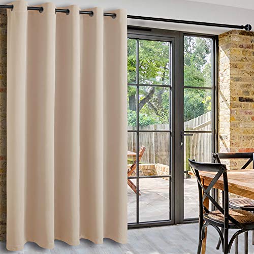 Image of DWCN Patio Sliding Door Curtains - Extra Wide Curtains for Glass Door, Room Divider Blackout Thermal Curtain Grommet Panel with Grommet Top for Bedroom Partition, 6.7ft Wide x 7ft Tall, Beige