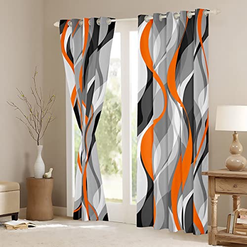Loussiesd Orange Grey Black Stripes Curtains for Bedroom Living Room Kids Geometric Blackout CurtainsDreapes Modern Striped Art Abstract Art Window Treatments W52*L63 - Image 3