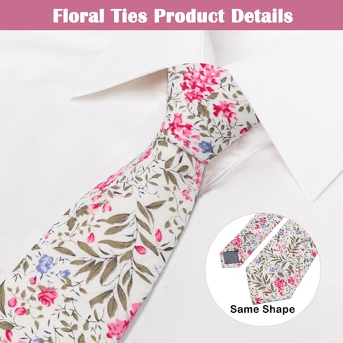Image of Mantieqingway Men Skinny Tie Cotton Floral Necktie for Wedding Groomsmen Tie