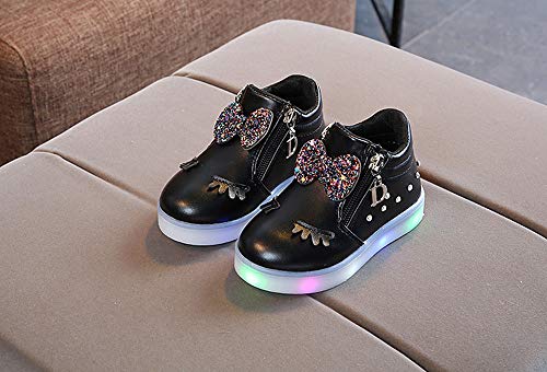 Little Girl's Led Boots Crystal Bowknot Zipper High Top Sports Shoes ?aterproof Luminous Fashion Walking Shoes2
